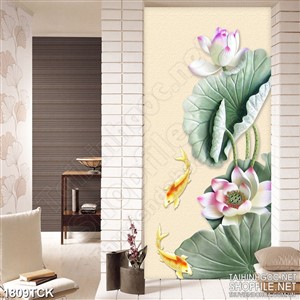 Tranh trang trí đôi cá chép vàng trong hồ sen giả ngọc