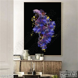 Tranh cá chép sim betta  ánh tím trong đêm in uv treo tường