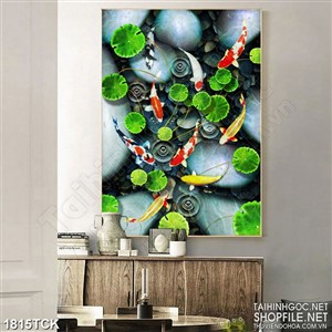 Tranh in treo tường những chiếc lá sen trên mặt hồ