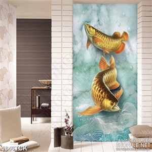 Tranh sơn dầu cá chép vàng trong làng nước in canvas