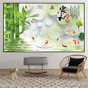 Tranh decor đàn bướm bay lượn trên mặt hồ cá chép