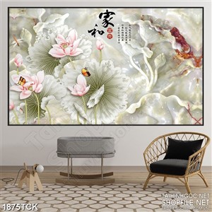 Tranh trang trí đàn bướm và những bông hoa sen hồng
