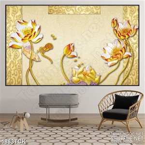 Tranh trang trí những bông sen trong hồ sơn dầu