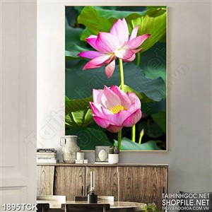 Tranh in 3d những bông hoa sen trong tán lá xanh rì