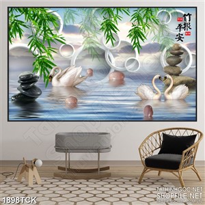 Tranh decor những viên đá cuội trên hồ thiên nga