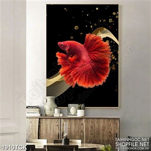 Tranh cá sim betta sơn dầu trong làn nước đêm in canvas