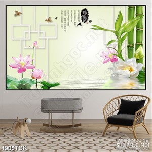 Tranh những bông hoa sen nở rộ trên hồ in treo tường