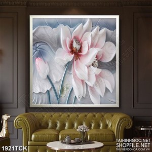 Tranh in uv bông hoa sen trắng trong hồ giả ngọc