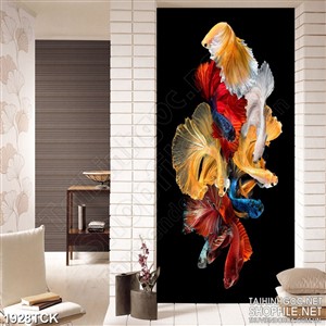 Tranh psd sơn dầu cá sim betta khoe sắc trong màn đêm