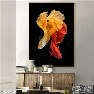 Tranh in canvas đôi cá sim betta khoe sắc trong màn đêm Tranh in canvas đôi cá sim betta khoe sắc trong màn đêm