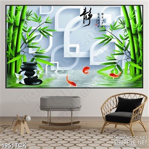 Tranh in 3d những viên đá cuội trên hồ cá chép sơn dầu