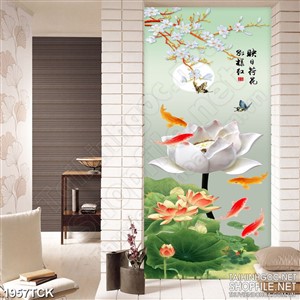 Tranh in uv sơn dầu hoa sen trắng giả ngọc dưới ánh trăng