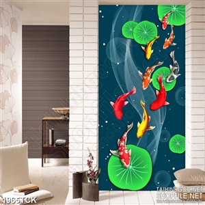 Tranh in uv cá chép vàng trên những chiếc lá sen sơn dầu Tranh in uv cá chép vàng trên những chiếc lá sen sơn dầu