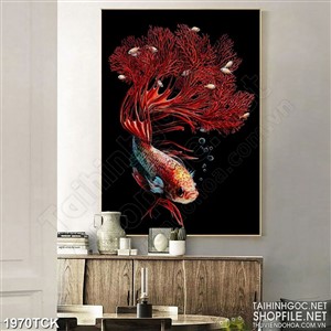 Tranh decor chiếc đuôi rực rỡ của cá sim betta sơn dầu