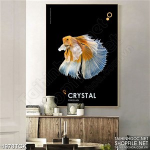 Tranh decor chú cá sim betta vàng có chiếc đuôi xinh đẹp