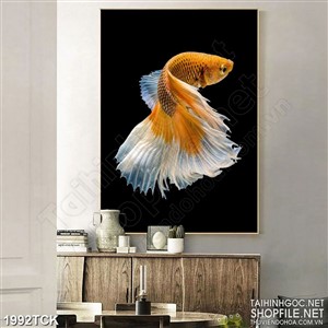 Tranh psd sơn dầu cá sim betta với chiếc đuôi dài lộng lẫy