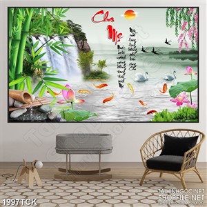 Tranh sơn dầu cá chép bên thác nước đổ trắng xóa in uv Tranh sơn dầu cá chép bên thác nước đổ trắng xóa in uv