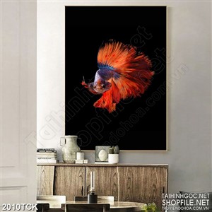 Tranh decor sơn dầu cá sim betta có chiếc đuôi dài lộng lẫy