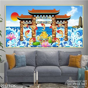 Tranh sơn dầucá chép vượt vũ môn hóa rồng in treo tường