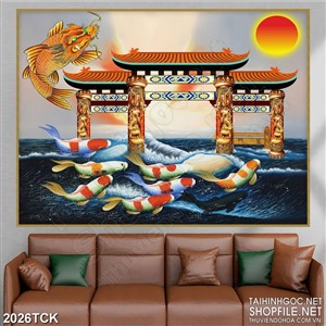 Tranh decor cá chép vượt vũ môn hóa rồng trên biển