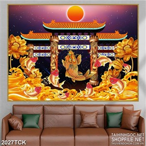 Tranh sơn dầu cá chép vượt vũ môn hóa rồng trong đêm Tranh sơn dầu cá chép vượt vũ môn hóa rồng trong đêm