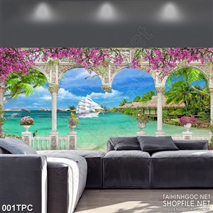 Tranh phào chỉ psd nghệ thuật cánh buồm căng gió trên biển