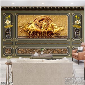 Tranh phào chỉ psd hoa sen hồng bên đoàn ngựa nghệ thuật