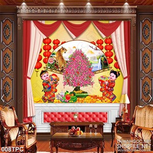 PSD tranh phào chỉ nghệ thuật đôi linh đồng nô đùa đón tết