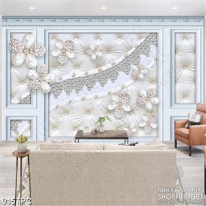 Tranh rèm màn decor trang trí kim cương và ngọc kết hoa