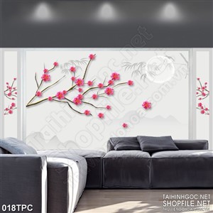 PSD tranh phào chỉ nghệ thuật cành hoa đào nở khoe sắc