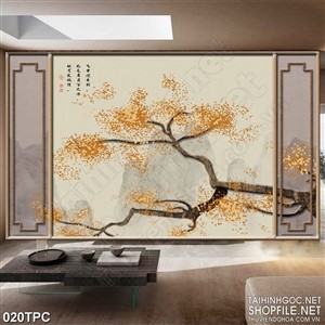 Tranh rèm màn decor trang trí cây hoa vàng treo tường