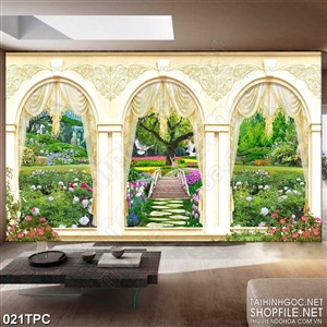 Tranh phào chỉ psd phong cảnh trong khu vườn nghệ thuật