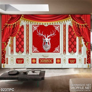 PSD tranh phào chỉ đầu hươu trắng treo tường nghệ thuật