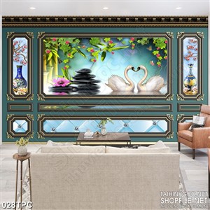 PSD tranh phào chỉ nghệ thuật đôi thiên nga trên mặt hồ