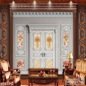 Tranh phào chỉ 5d những bình hoa tulip trên bức tường