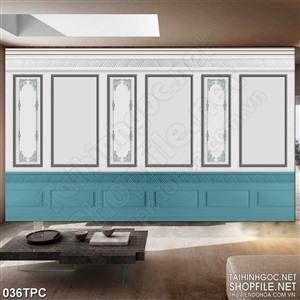 Tranh phào chỉ psd nghệ thuật bức tường ốp màu xanh cổ điển