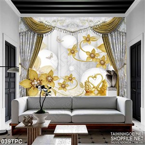 Tranh phào chỉ 5d đôi thiên nga bên bông hoa dáp vàng