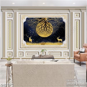 Tranh rèm màn decor trang trí đoàn hươu dưới ánh trăng