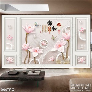 Tranh phào chỉ 5d đàn bướm bay lượn bên hoa màu hồng