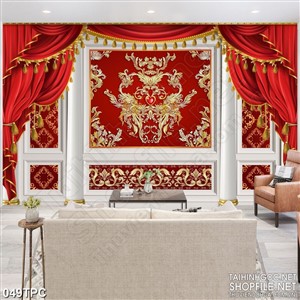 Tranh phào chỉ 5d đôi phượng hoàng vàng trên nền nhung đỏ