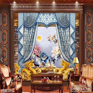 PSD tranh phào chỉ nghệ thuật đóa mẫu đơn bên ánh trăng