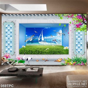 Tranh phào chỉ 5d đàn hải âu bên cánh buồm căng xuôi gió