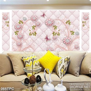 Tranh rèm màn decor trang trí những cành hoa nạm kim cương