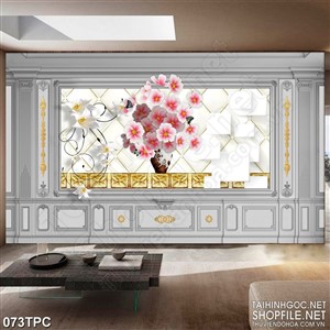 PSD tranh phào chỉ nghệ thuật bình hoa nở rộ khoe sắc hồng