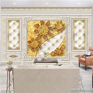 Tranh phào chỉ psd nghệ thuật những bông hoa nở rộ dáp vàng