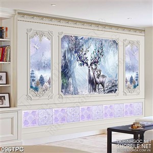 Tranh phào chỉ psd nghệ thuật đôi hươu trắng trong núi tuyết