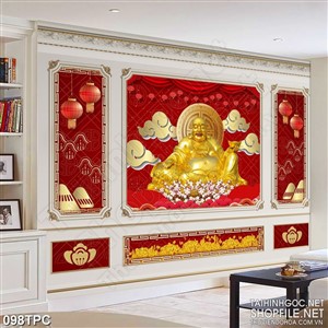 PSD tranh phào chỉ nghệ thuật Phật Di Lặc bên những đám mây