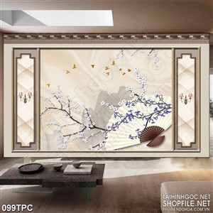 Tranh phào chỉ 5d đàn chim én bay trên cành hoa anh đào