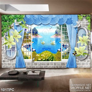 Tranh phào chỉ psd nghệ thuật đôi thiên nga trên mặt hồ xanh