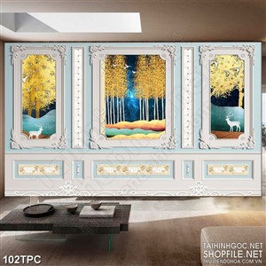 Tranh phào chỉ rèm màn psd đàn hươu trong rừng cây dáp vàng